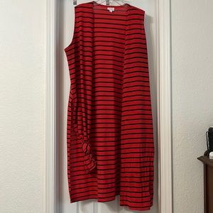 LulaRoe Joy Vest Size L Red With Black Stripes